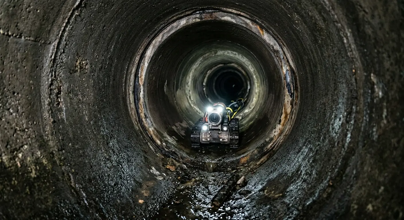 Robotic sewer camera inspecting pipe interior for Sewer Line Repair in Saugus